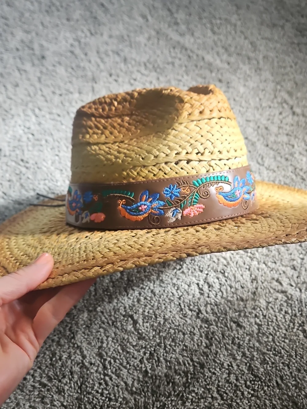 Peter Grimm Embroidered Band Straw Western Hat - Tropical Vacation Summer